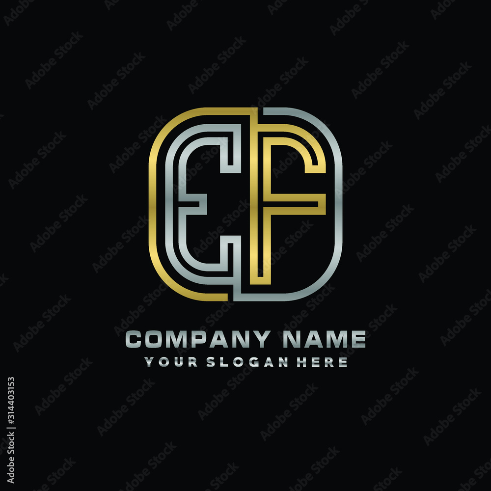 initial letter EF logo Abstract vector minimalist. letter logo gold and silver color initial letter EF logo Abstract vector minimalist. letter logo gold and silver color