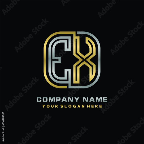 initial letter EX logo Abstract vector minimalist. letter logo gold and silver color