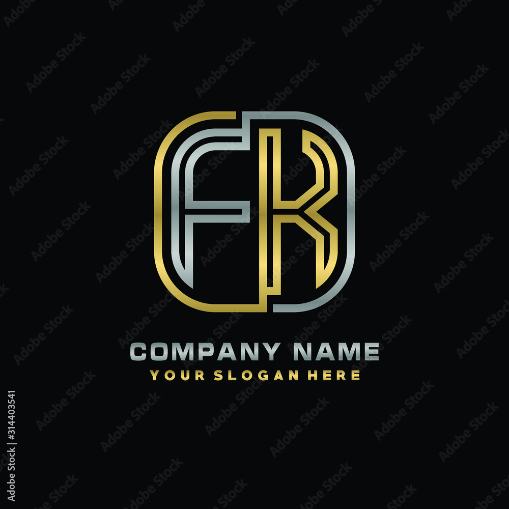 initial letter FK logo Abstract vector minimalist. letter logo gold and silver color
