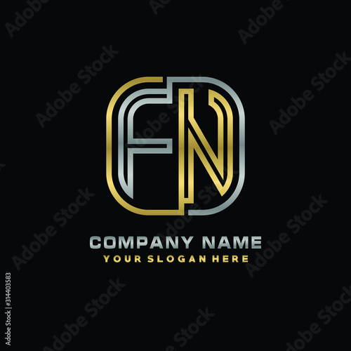 initial letter FN logo Abstract vector minimalist. letter logo gold and silver color