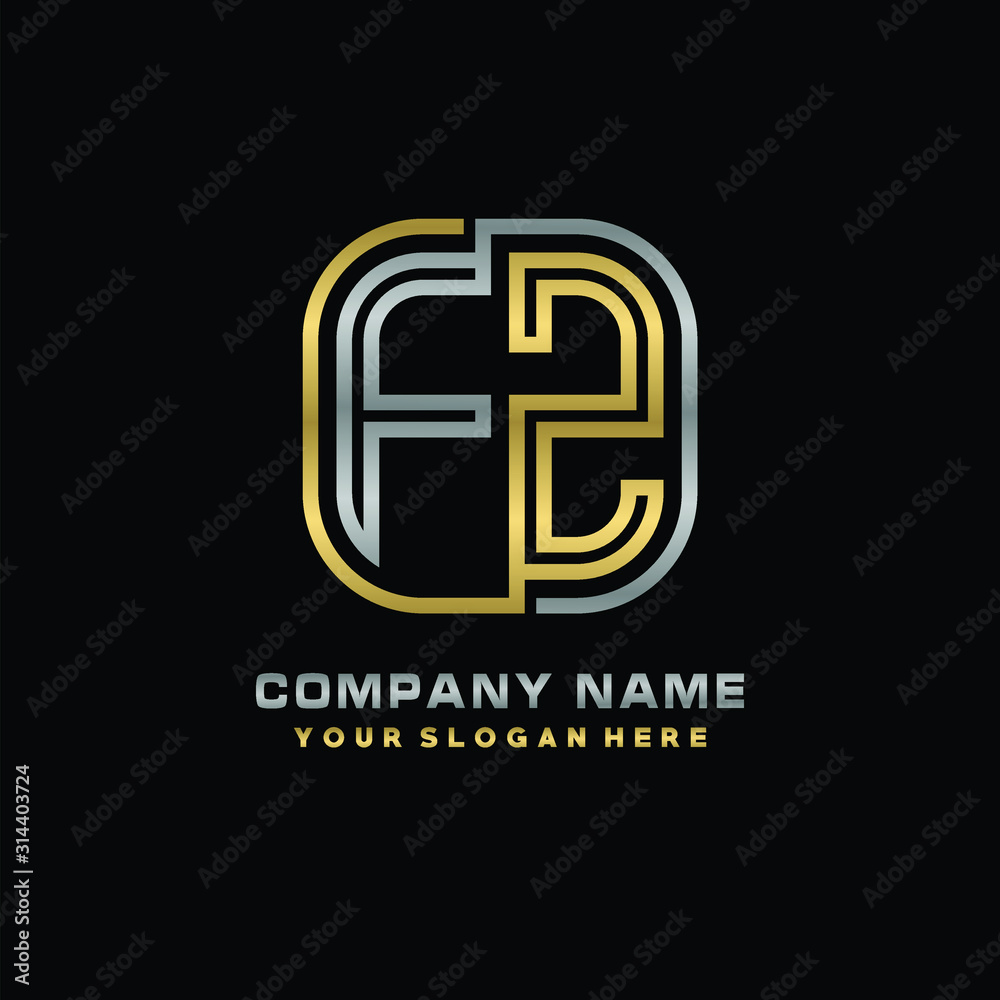 initial letter FZ logo Abstract vector minimalist. letter logo gold and silver color