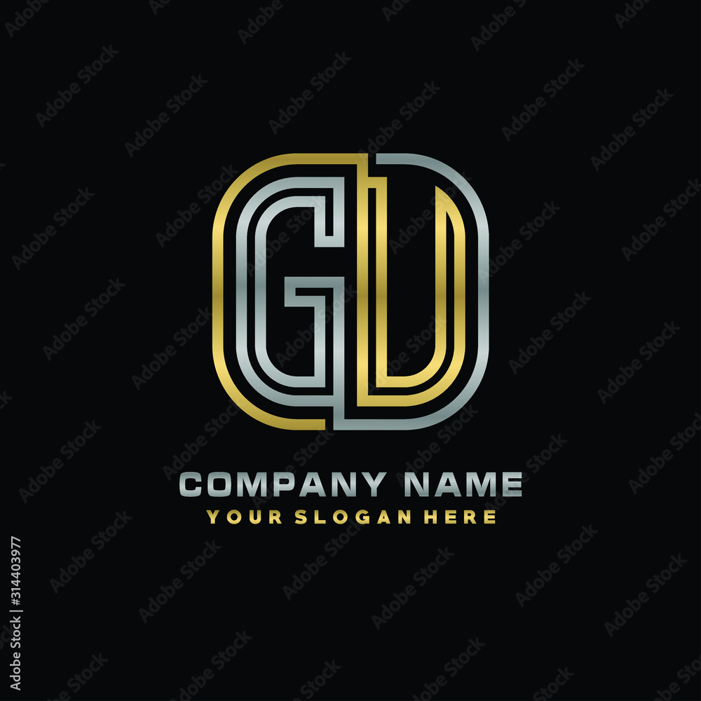 initial letter GU logo Abstract vector minimalist. letter logo gold and silver color initial letter GU logo Abstract vector minimalist. letter logo gold and silver color