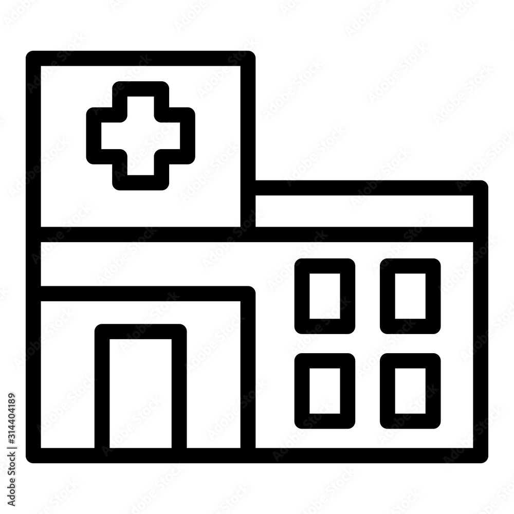 Hospital building icon. Outline hospital building vector icon for web design isolated on white background Hospital building icon. Outline hospital building vector icon for web design isolated on white background