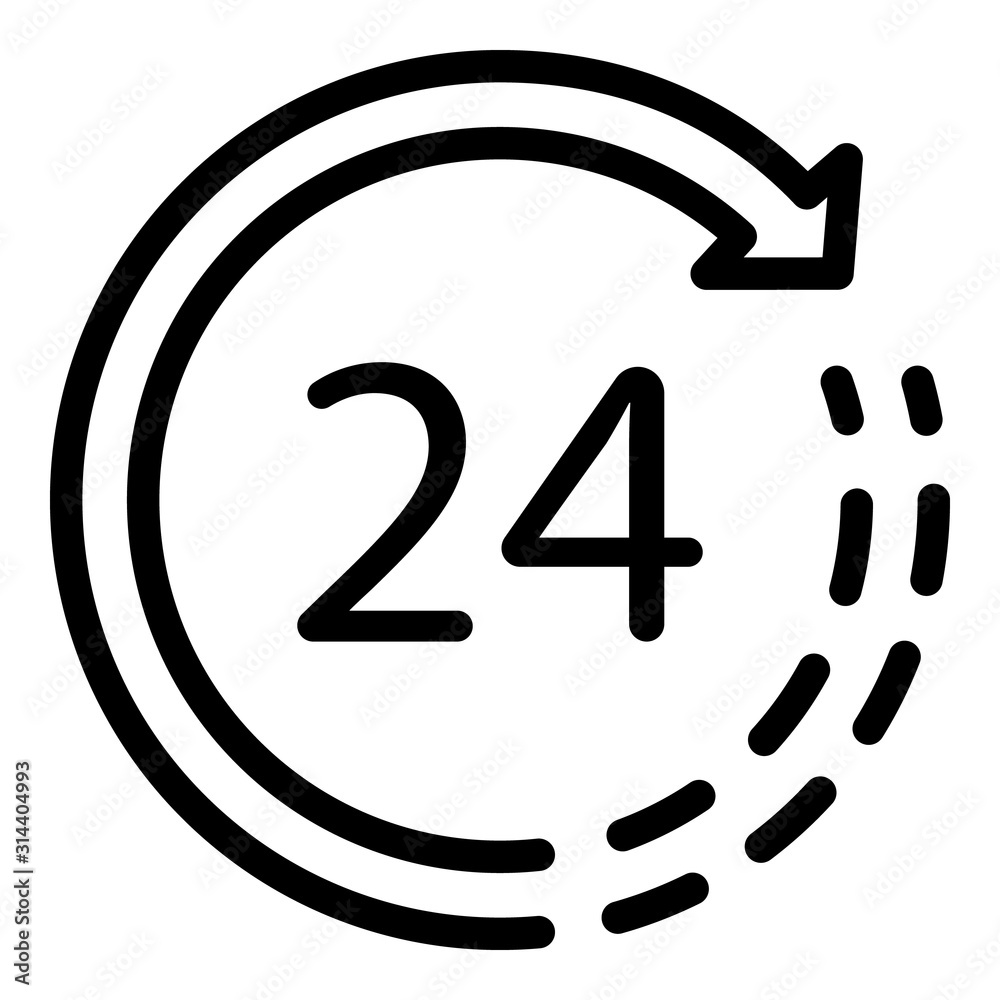 24 hours insurance icon. Outline 24 hours insurance vector icon for web design isolated on white background 24 hours insurance icon. Outline 24 hours insurance vector icon for web design isolated on white background