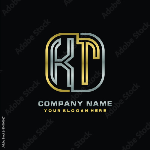 initial letter KT logo Abstract vector minimalist. letter logo gold and silver color photo