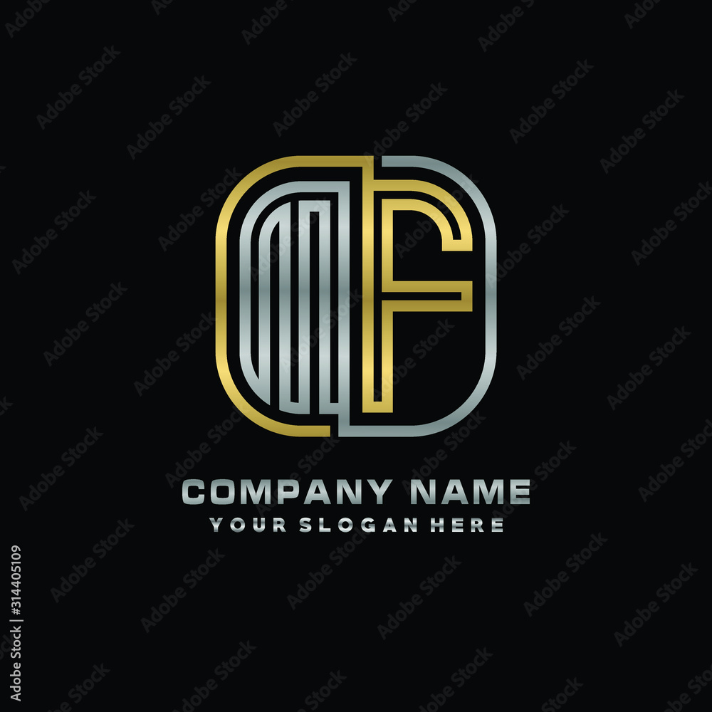 initial letter MF logo Abstract vector minimalist. letter logo gold and silver color initial letter MF logo Abstract vector minimalist. letter logo gold and silver color