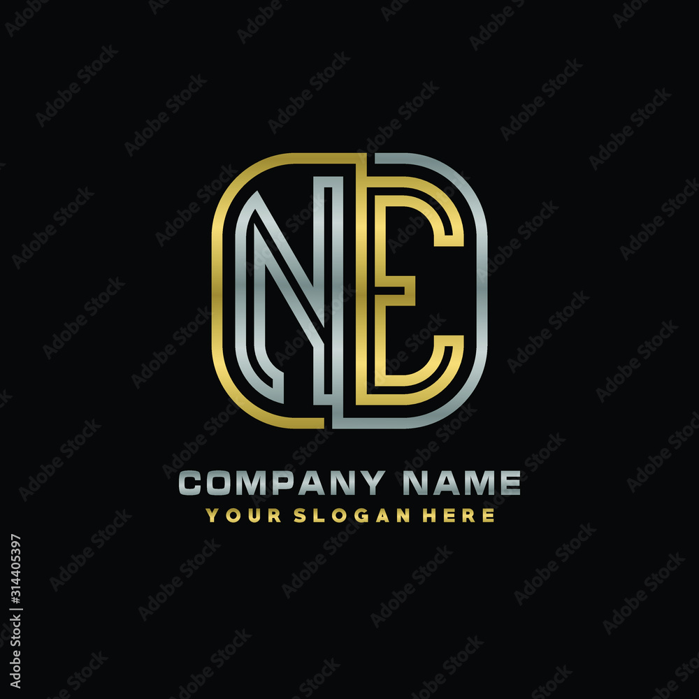 initial letter NE logo Abstract vector minimalist. letter logo gold and silver color