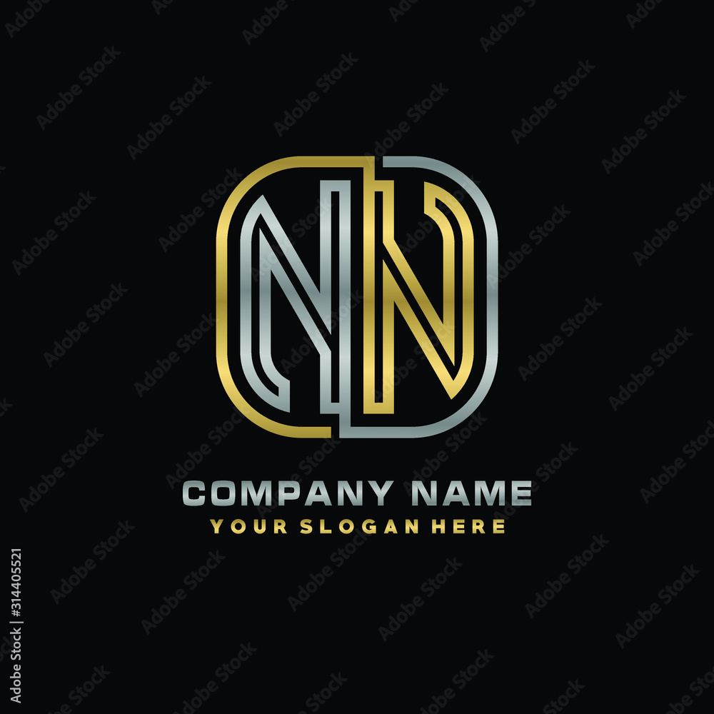 initial letter NN logo Abstract vector minimalist. letter logo gold and silver color initial letter NN logo Abstract vector minimalist. letter logo gold and silver color
