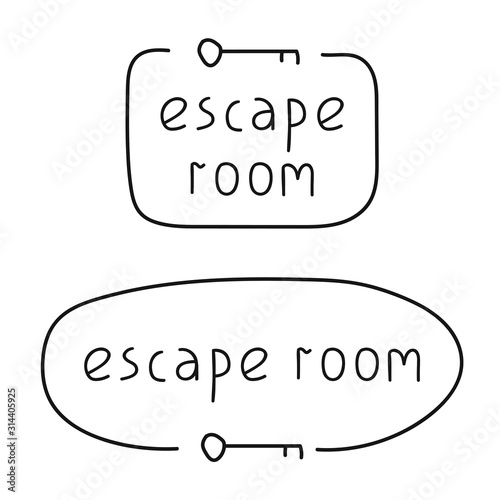 Escape room. Outline badges. Vector hand drawn illustrations on white background.