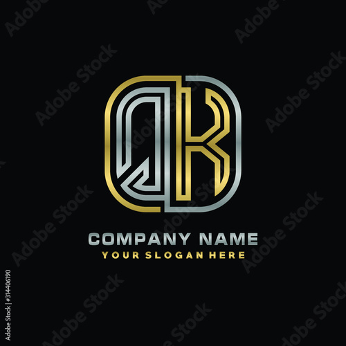 initial letter QK logo Abstract vector minimalist. letter logo gold and silver color