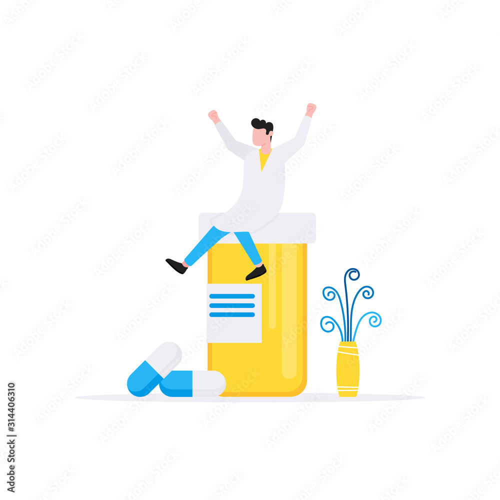 Healthcare medical science concept with tiny people, big pill jar, tablet capsules and pharmacist doctor business composition isolated on white background vector illustration. Healthcare medical science concept with tiny people, big pill jar, tablet capsules and pharmacist doctor business composition isolated on white background vector illustration.