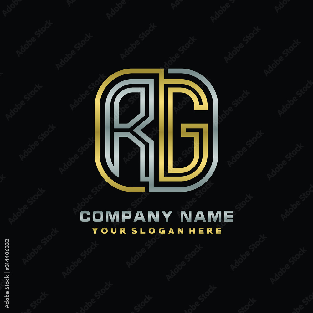 initial letter RG logo Abstract vector minimalist. letter logo gold and silver color initial letter RG logo Abstract vector minimalist. letter logo gold and silver color