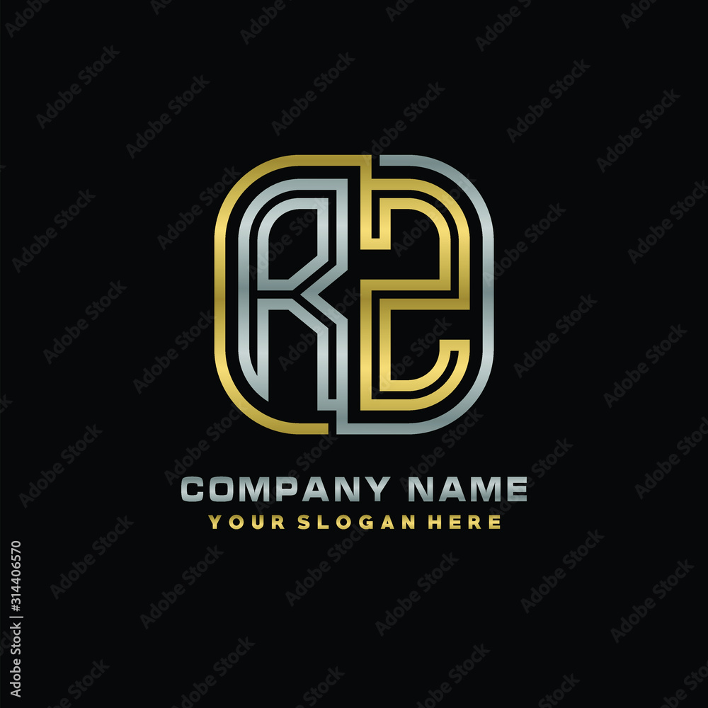 initial letter RZ logo Abstract vector minimalist. letter logo gold and silver color initial letter RZ logo Abstract vector minimalist. letter logo gold and silver color
