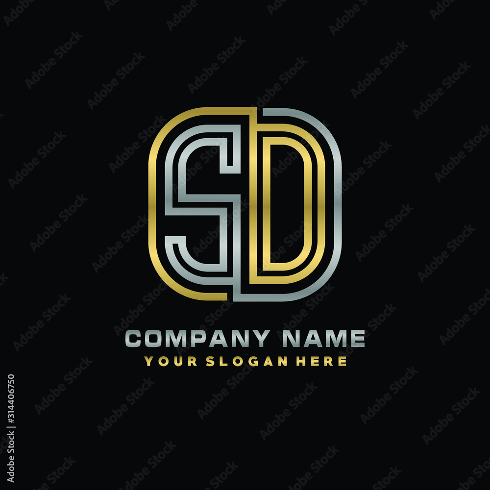 initial letter SD logo Abstract vector minimalist. letter logo gold and silver color