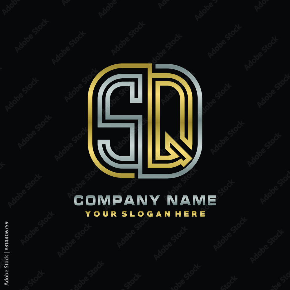 initial letter SQ logo Abstract vector minimalist. letter logo gold and silver color initial letter SQ logo Abstract vector minimalist. letter logo gold and silver color