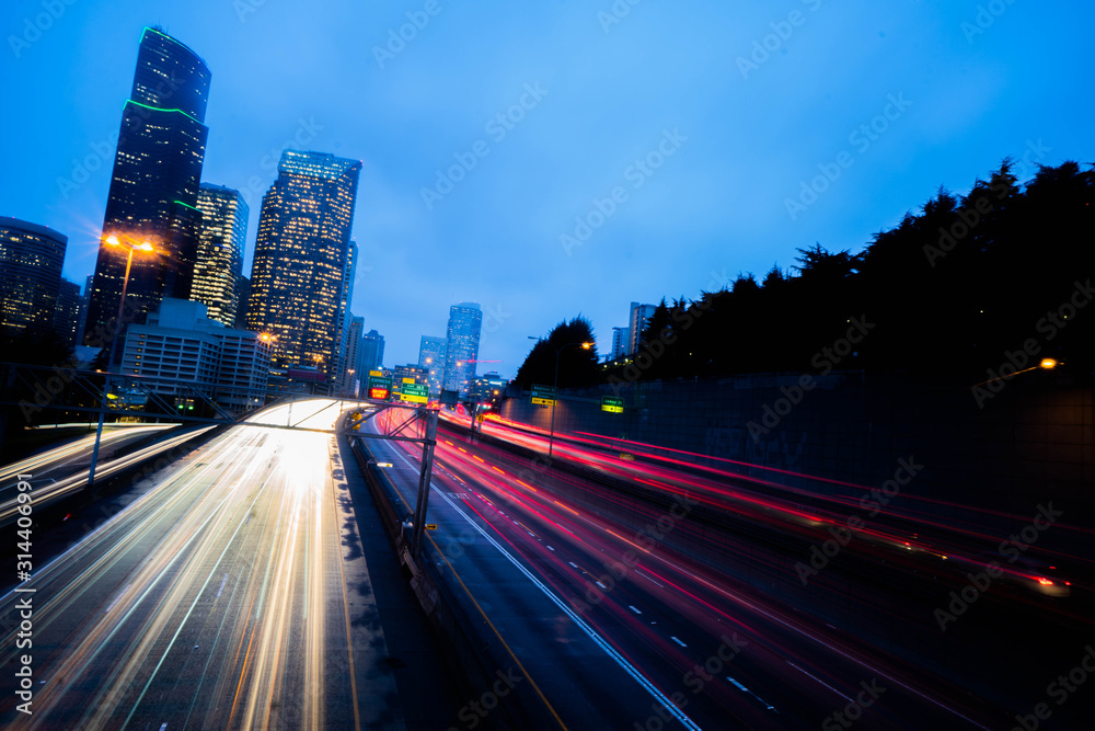 Fototapeta premium long exposure of traffic taken in early morning from an overpass