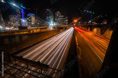 long exposure of traffic taken on an overpass at night