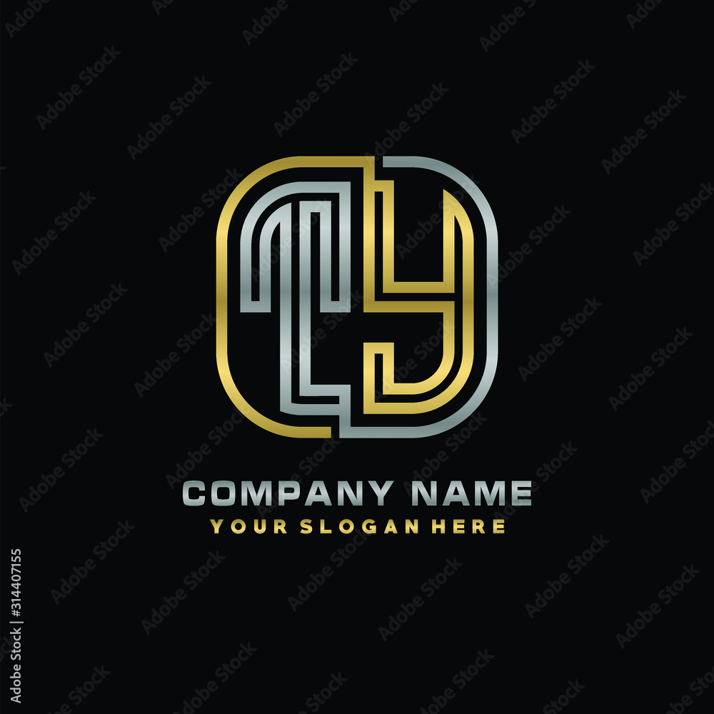 initial letter TY logo Abstract vector minimalist. letter logo gold and silver color