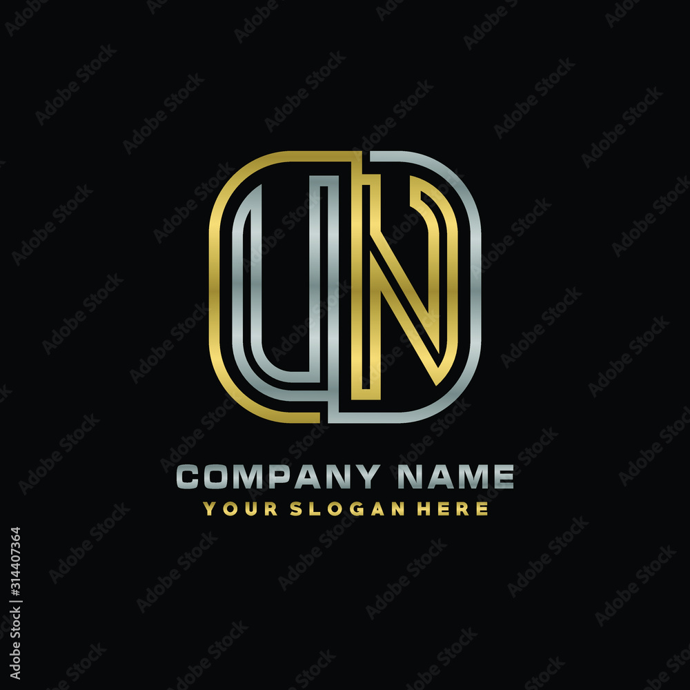 initial letter UN logo Abstract vector minimalist. letter logo gold and silver color initial letter UN logo Abstract vector minimalist. letter logo gold and silver color