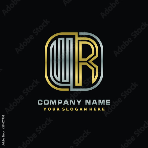 initial letter WR logo Abstract vector minimalist. letter logo gold and silver color