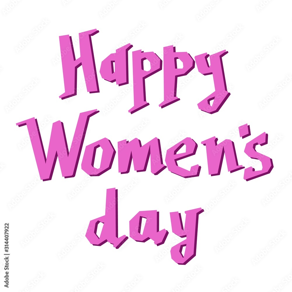 Light pink vector happy womans day lettering on white background with simple shadow. Handwritten modern brush lettering of Happy Woman s day on white background. Typography design. Greetings card Light pink vector happy womans day lettering on white background with simple shadow. Handwritten modern brush lettering of Happy Woman s day on white background. Typography design. Greetings card