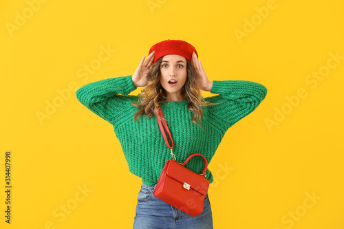 Beautiful surprised young w...