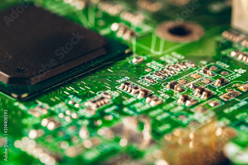 Close up of electronic circuit board with processor