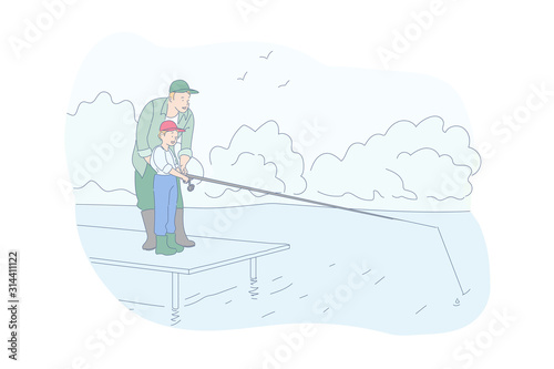 Fishing, family rest, recreation concept