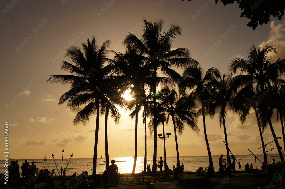 Obraz premium the beautiful sunset of waikiki beach