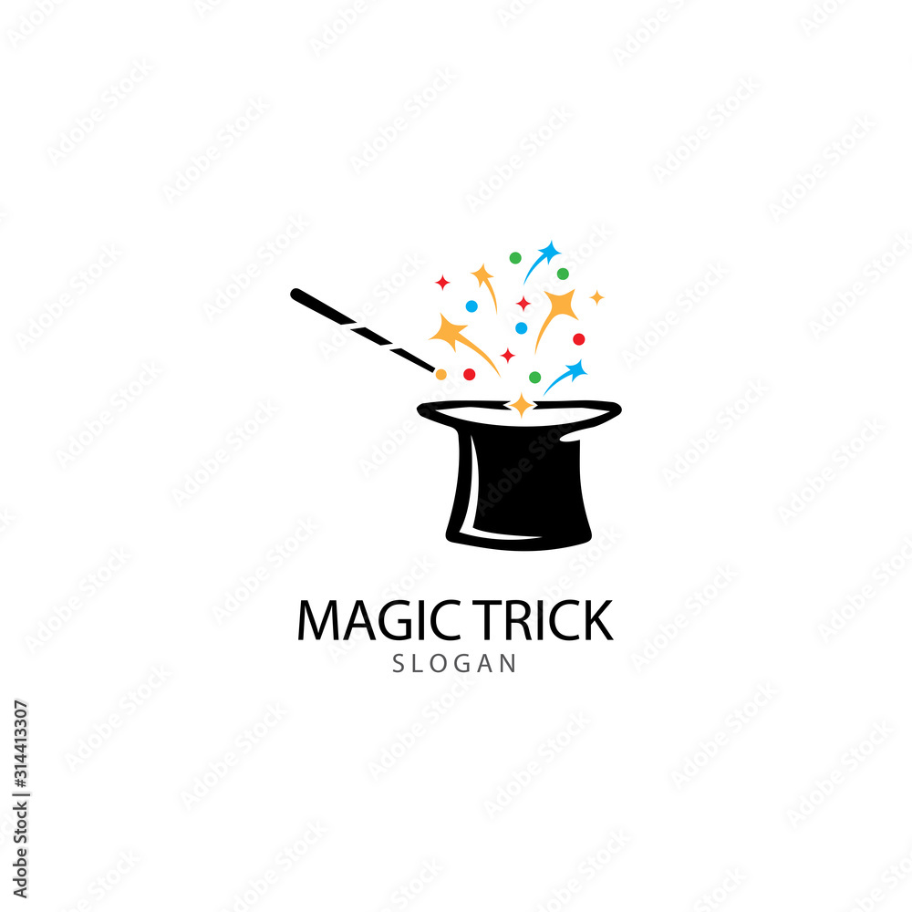 Illustration of magic hat with wand - obrazy, fototapety, plakaty 