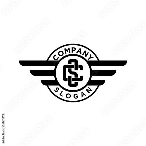 Vintage motorbike sport wing label logo in black and white