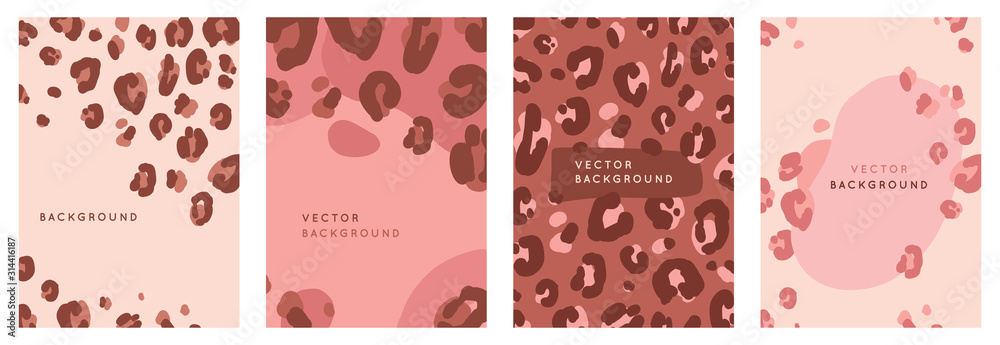 Vector set of abstract creative backgrounds in minimal trendy style with copy space for text with leopard print  - design templates for social media stories