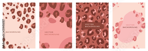 Vector set of abstract creative backgrounds in minimal trendy style with copy space for text with leopard print  - design templates for social media stories photo