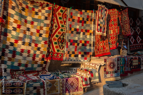 Kilims or traditional carpets at Gjirokaster Bazaar in Albania