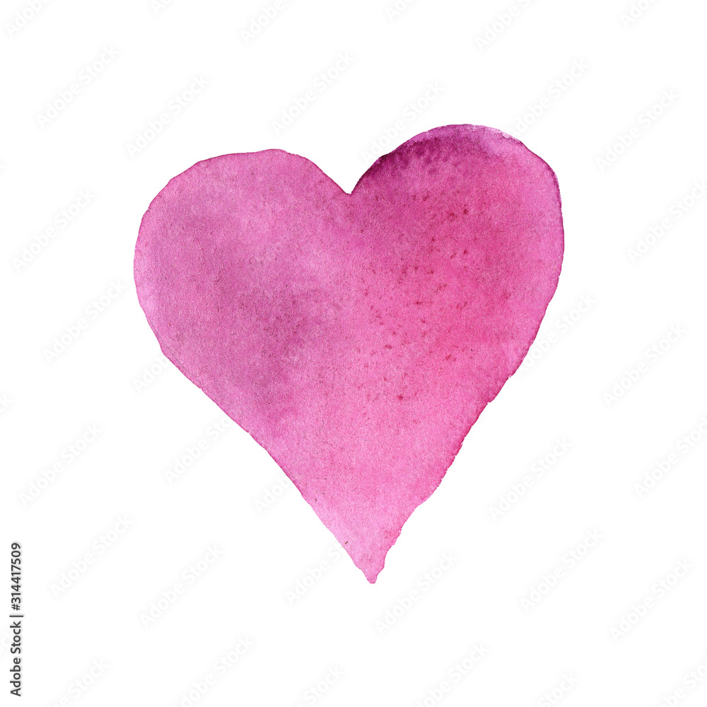 Watercolor illustration of a pink heart blurred by water. postcard to the day of St. Valentine. for design, cards, print, banners, blogs, etc.