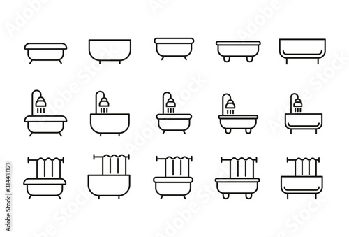 Set of bath related vector line icons.