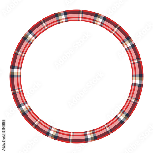 Round frame vector vintage pattern design template. Circle border designs plaid fabric texture. Scottish tartan background for collage art, gif card, handmade crafts.