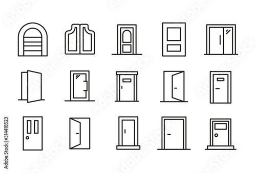 Set of door related vector line icons.