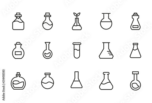 Stroke line icons set of flask.