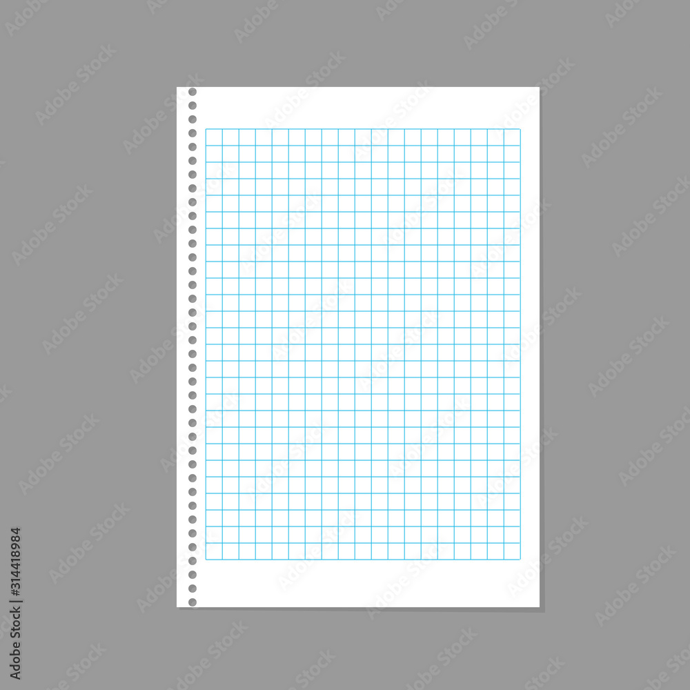 Realistic sheet of white paper into the cage with shadow isolated on a gray background. Notepad sheet. Vector illustration. EPS 10 Realistic sheet of white paper into the cage with shadow isolated on a gray background. Notepad sheet. Vector illustration. EPS 10