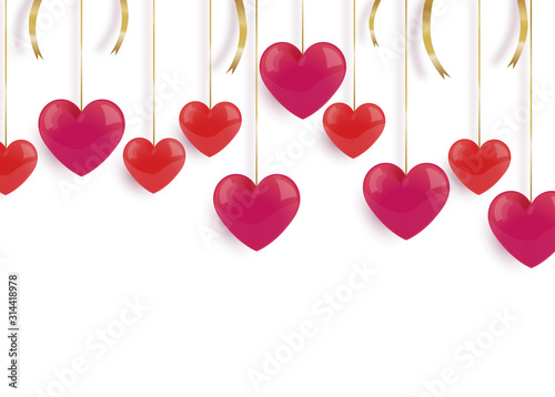  Love and valentine day. Hearts on white background with golden elements