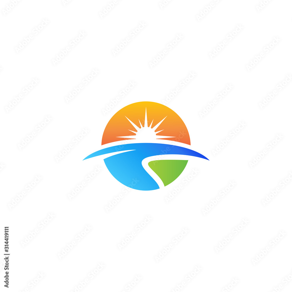 Sun Logo With Blue Wave vector