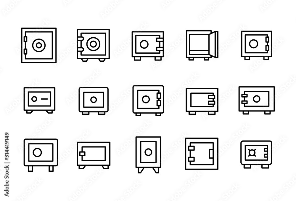 Set of safe related vector line icons.