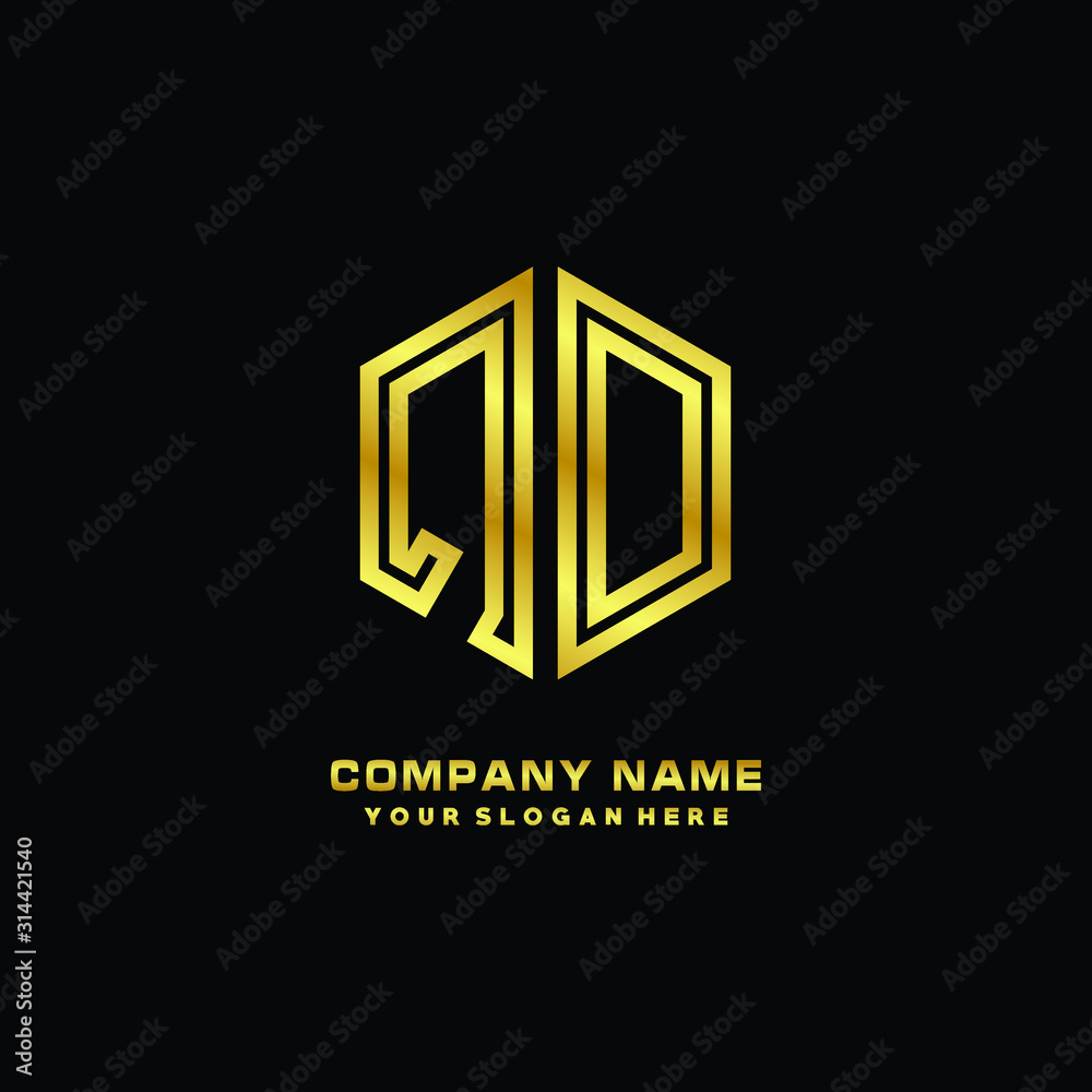 Initial letter QQ, minimalist line art monogram hexagon logo, gold color Initial letter QQ, minimalist line art monogram hexagon logo, gold color