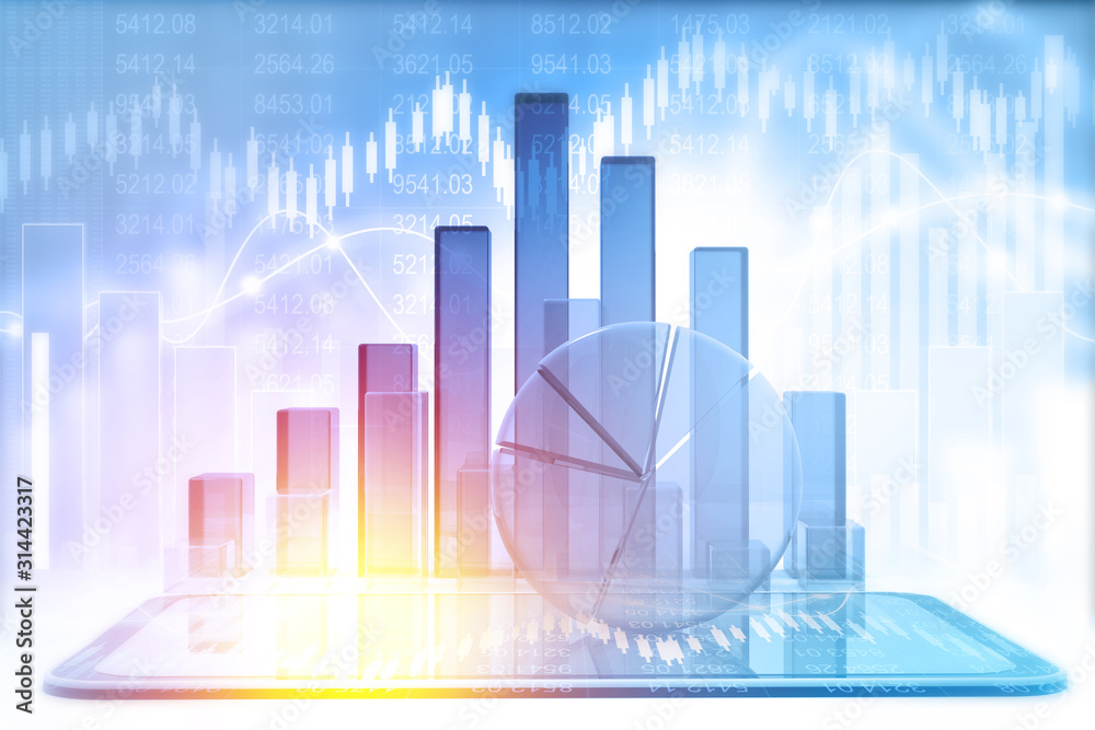 Fototapeta premium Business graphs and financial reports. 3d illustration .