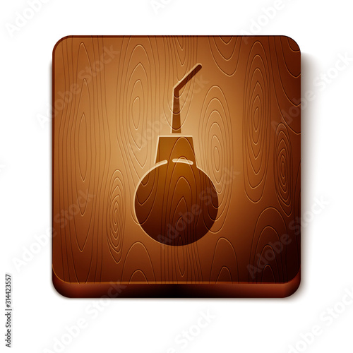 Brown Enema pear icon isolated on white background. Medical rubber pump. Wooden square button. Vector Illustration