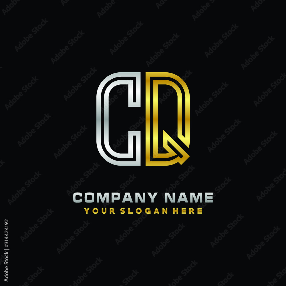 initial letter CQ logo Abstract vector minimalist. letter logo gold and silver color initial letter CQ logo Abstract vector minimalist. letter logo gold and silver color