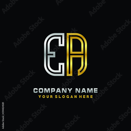 initial letter EA logo Abstract vector minimalist. letter logo gold and silver color