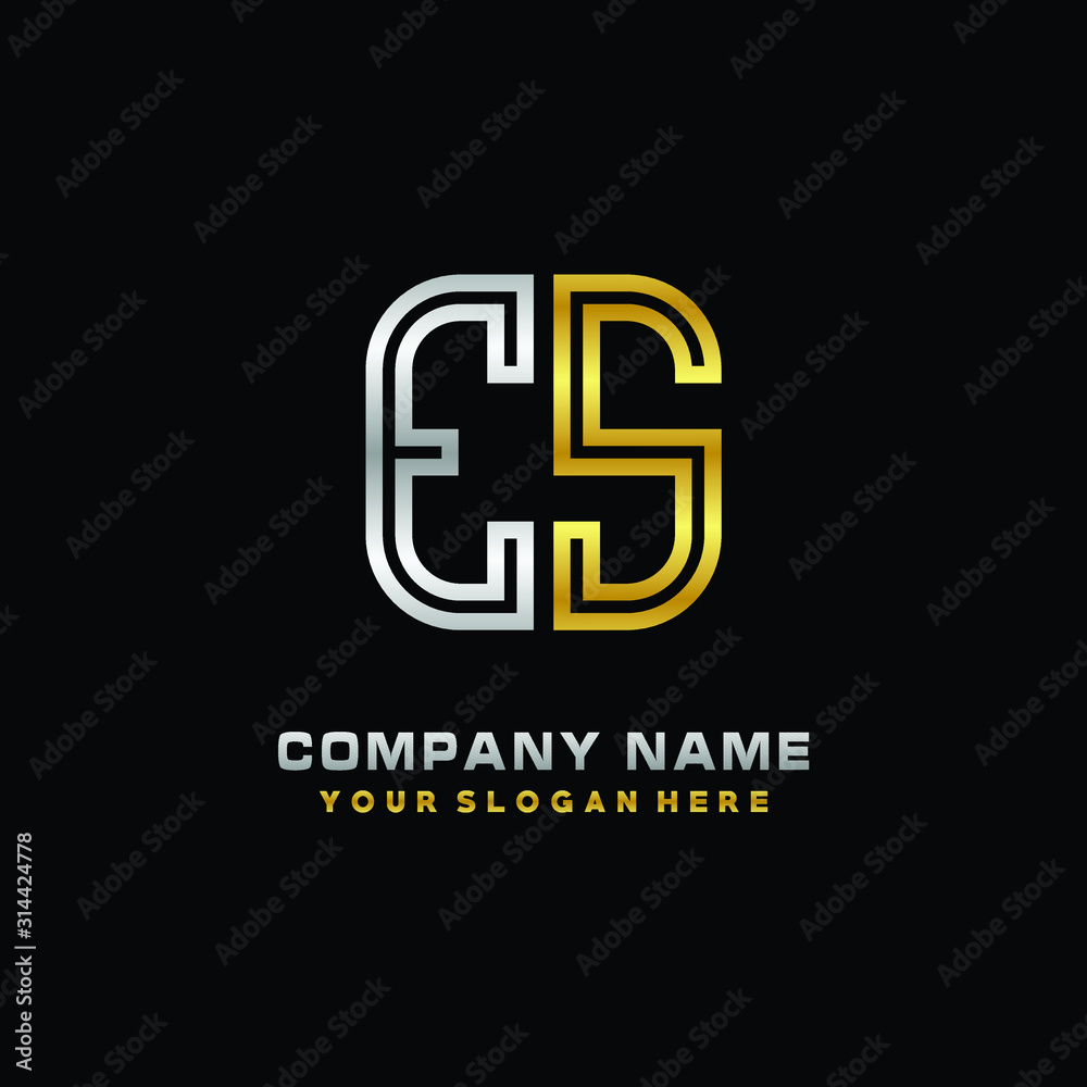 initial letter ES logo Abstract vector minimalist. letter logo gold and silver color initial letter ES logo Abstract vector minimalist. letter logo gold and silver color