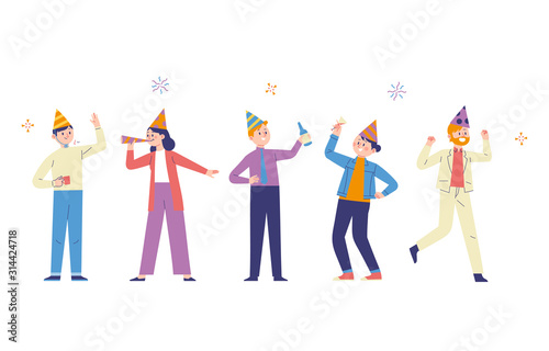 a group of office workers partying celebrating the success and achievement of teamwork, the party atmosphere of happy businessmen